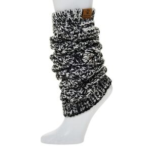 BearPaw Black and White Knit Leg Warmers